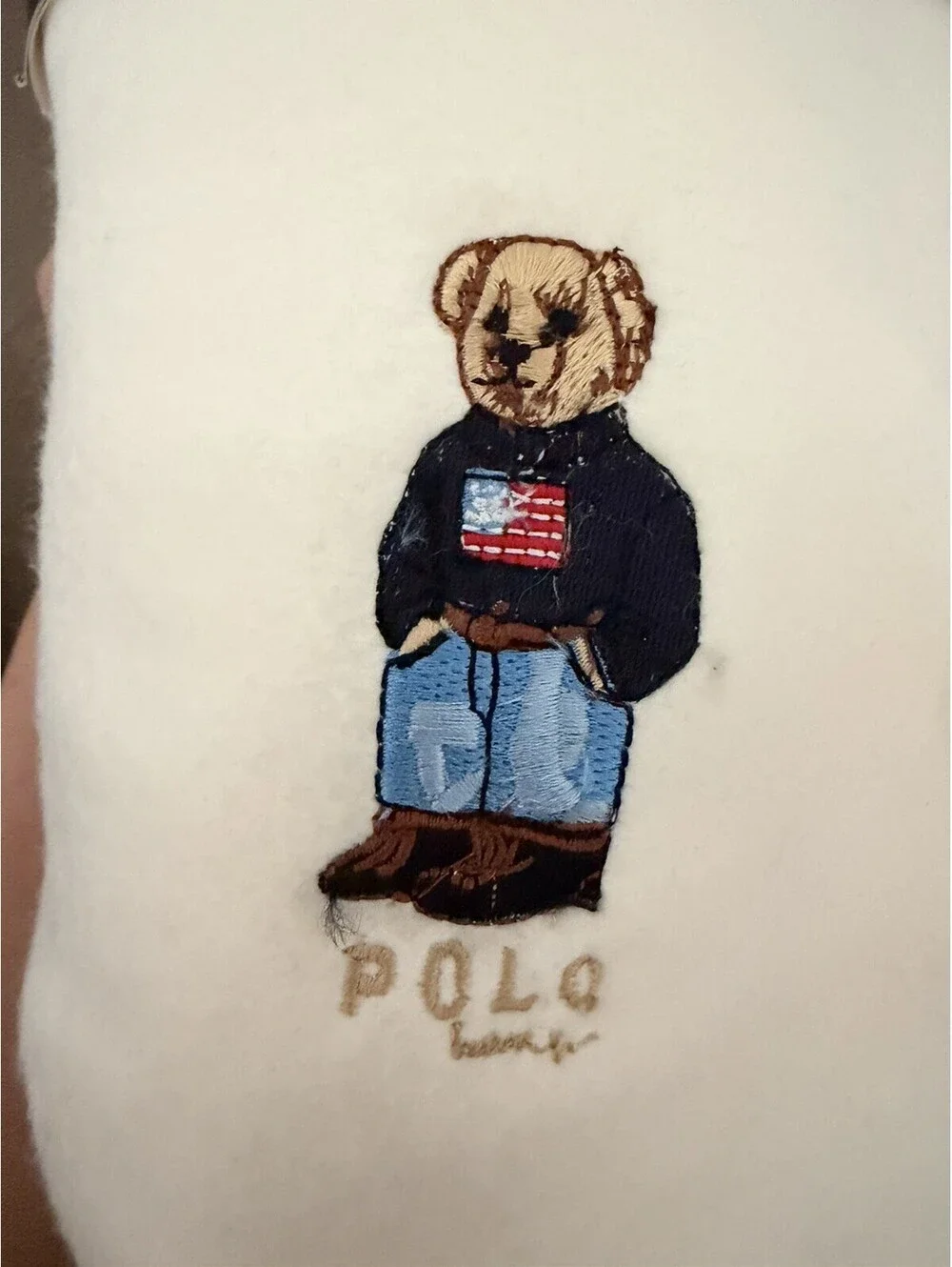 Vintage Lauren Ralph Lauren Polo Bear Throw Blanket Cream Fleece